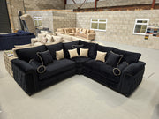 Zara Chesterfield Corner Sofa -  Black Plush Fabric | sofa hub
