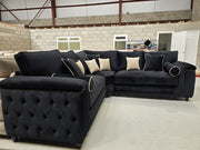 Zara Chesterfield Corner Sofa -  Black Plush Fabric | sofa hub