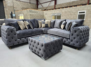 Ashton Chesterfield Corner Sofa -  Steel Plush Fabric
