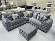Ashton Chesterfield Corner Sofa -  Steel Plush Fabric