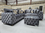 Ashton Chesterfield Corner Sofa -  Steel Plush Fabric