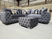 Ashton Chesterfield Corner Sofa -  Steel Plush Fabric