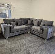 Madrid Corner Sofa Cubed Design -  Steel Plush Fabric