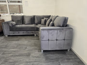 Madrid Corner Sofa Cubed Design -  Steel Plush Fabric