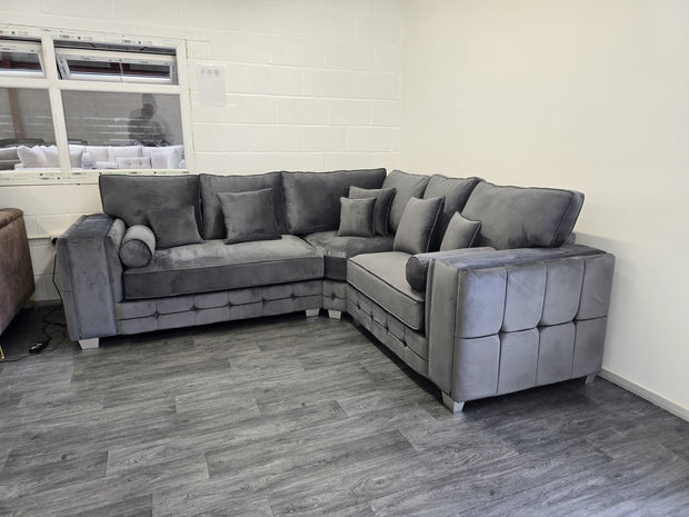 Madrid Corner Sofa Cubed Design -  Steel Plush Fabric