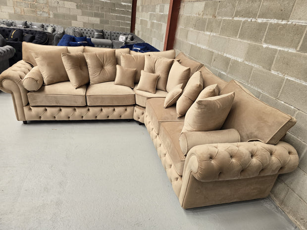 Windsor Chesterfield Corner Sofa – Beige Plush Fabric | sofa hub