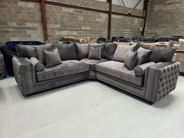 Mayfair Chesterfield Corner Sofa - Asphalt Plush Fabric