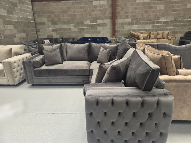 Mayfair Chesterfield Corner Sofa - Asphalt Plush Fabric