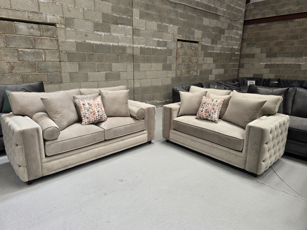 3+2 Mayfair Chesterfield Sofa Set -  Coffee Plush Fabric