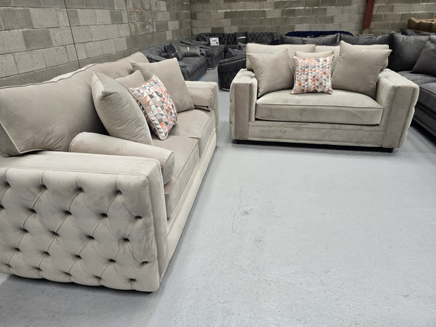 3+2 Mayfair Chesterfield Sofa Set -  Coffee Plush Fabric