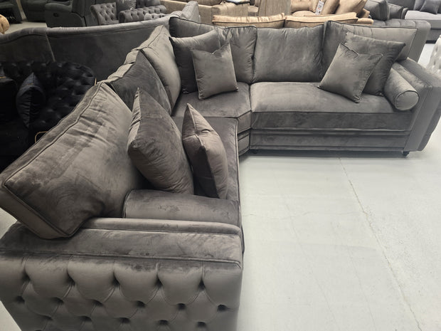 Mayfair Chesterfield Corner Sofa - Asphalt Plush Fabric