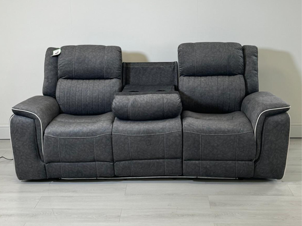 Hannan 3+2 Electric Recliner Sofa Set in Grey Micro Fabric