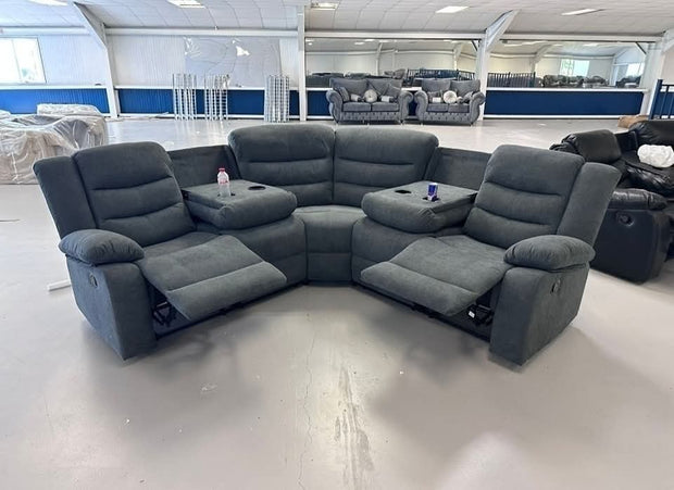 Grey Sorrento fabric corner sofa with Cupholders
