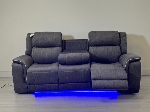 Hannan 3+2 Electric Recliner Sofa Set in Grey Micro Fabric