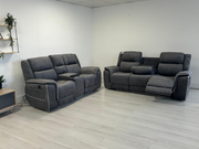 Hannan 3+2 Electric Recliner Sofa Set in Grey Micro Fabric