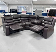 Roma Corner Recliner Sofa Faux Leather Brown