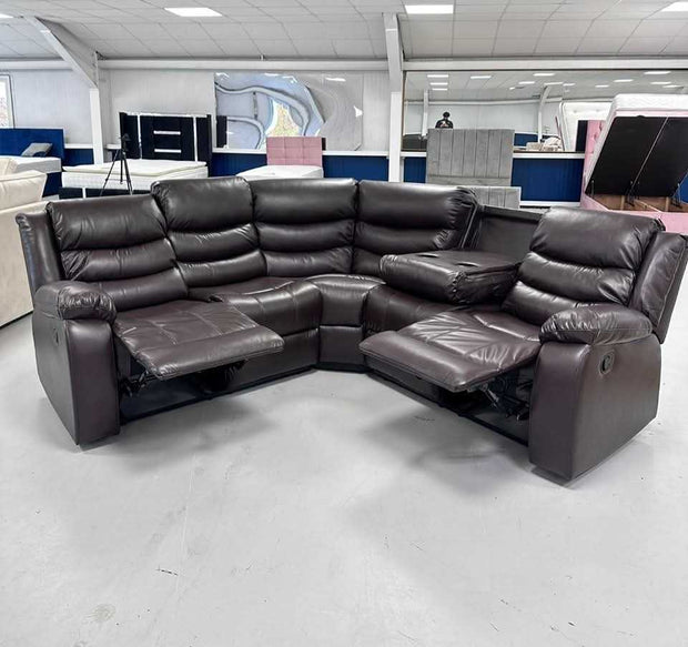 Roma Corner Recliner Sofa Faux Leather Brown