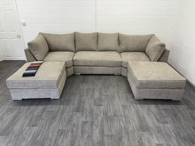U shape sofa in teddy fabric [ mink ]
