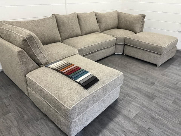 U shape sofa in teddy fabric [ mink ]