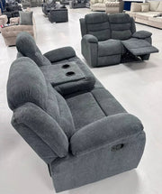 3+2 Sorrento Fabric Recliner Sofa Set with Cupholders (Grey)