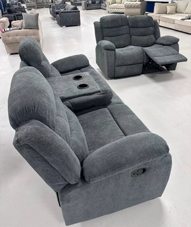 3+2 Sorrento Fabric Recliner Sofa Set with Cupholders (Grey)