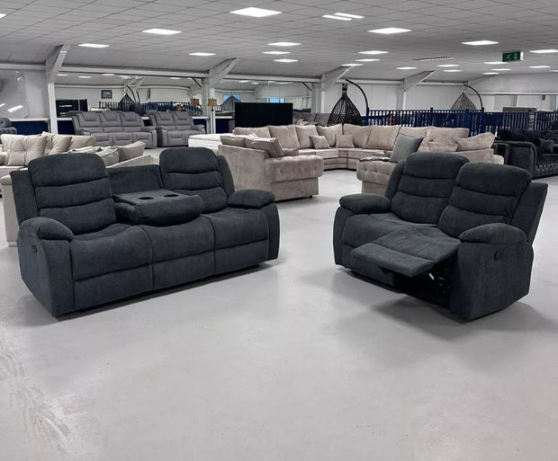 3+2 Sorrento Fabric Recliner Sofa Set with Cupholders (Grey)
